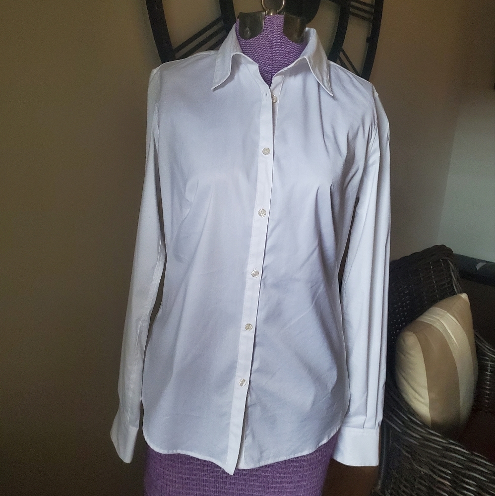 NWT MSSP XS White Button Down Collared Blouse Max Studio Office Church Work $68